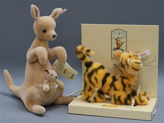 Two Steiff toys: Tigger and Kanga Roo, white tags, boxed